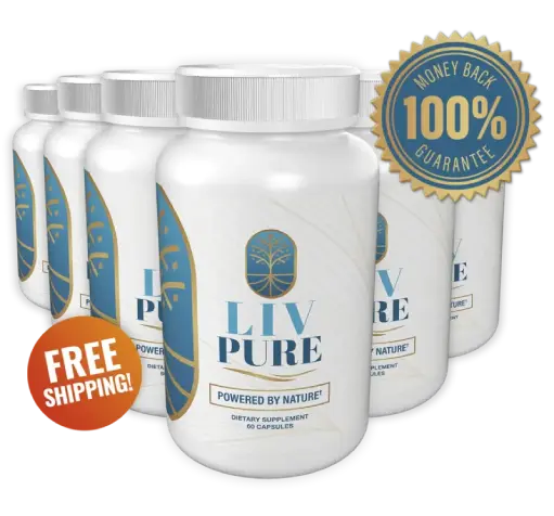 Liv Pure supplement bottle shown in the order section with product information.